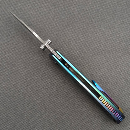 Vorixn "Halo" Flipper & Thumb Stud Knife Titanium-Engraved Anodized Coloring Handle (3.7"10Cr15CoMo Blade) KB078