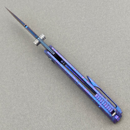 VORIXN "Rimeforge" (3.8" Damascus Blade)  Crystallized Titanium Handle Flipper & Thumb Stud Folding Knife - KB125