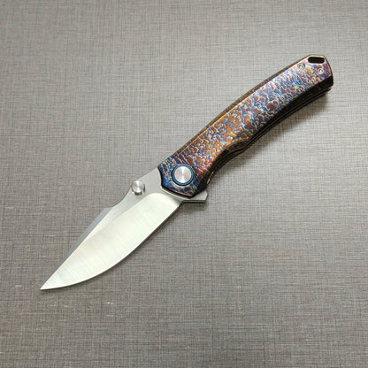 VORIXN "Aetherflame" Flipper & Thumb Stud Knife Titanium Hand-Flamed Handle (3.6" VG10 Blade) KB051