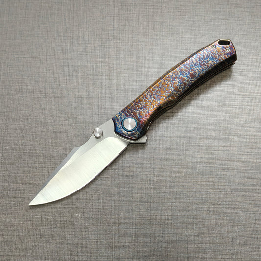 VORIXN "Aetherflame" Flipper & Thumb Stud Knife Titanium Hand-Flamed Handle (3.6" VG10 Blade) KB051