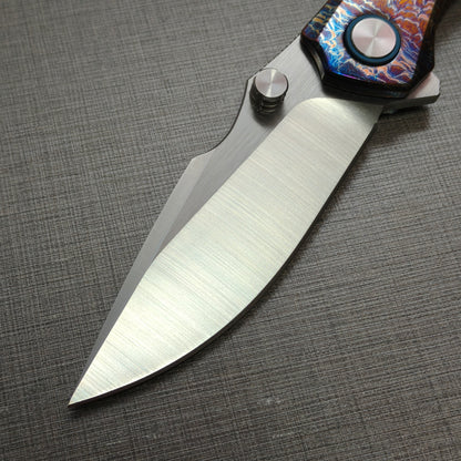 VORIXN "Aetherflame" Flipper & Thumb Stud Knife Titanium Hand-Flamed Handle (3.6" VG10 Blade) KB051