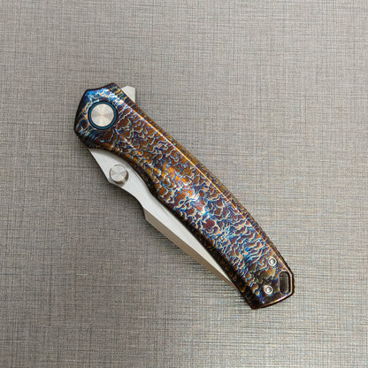 VORIXN "Aetherflame" Flipper & Thumb Stud Knife Titanium Hand-Flamed Handle (3.6" VG10 Blade) KB051