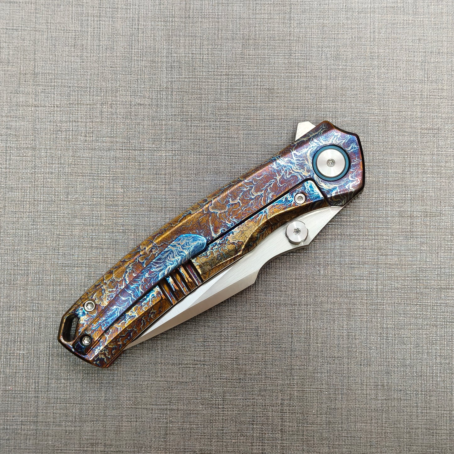 VORIXN "Aetherflame" Flipper & Thumb Stud Knife Titanium Hand-Flamed Handle (3.6" VG10 Blade) KB051