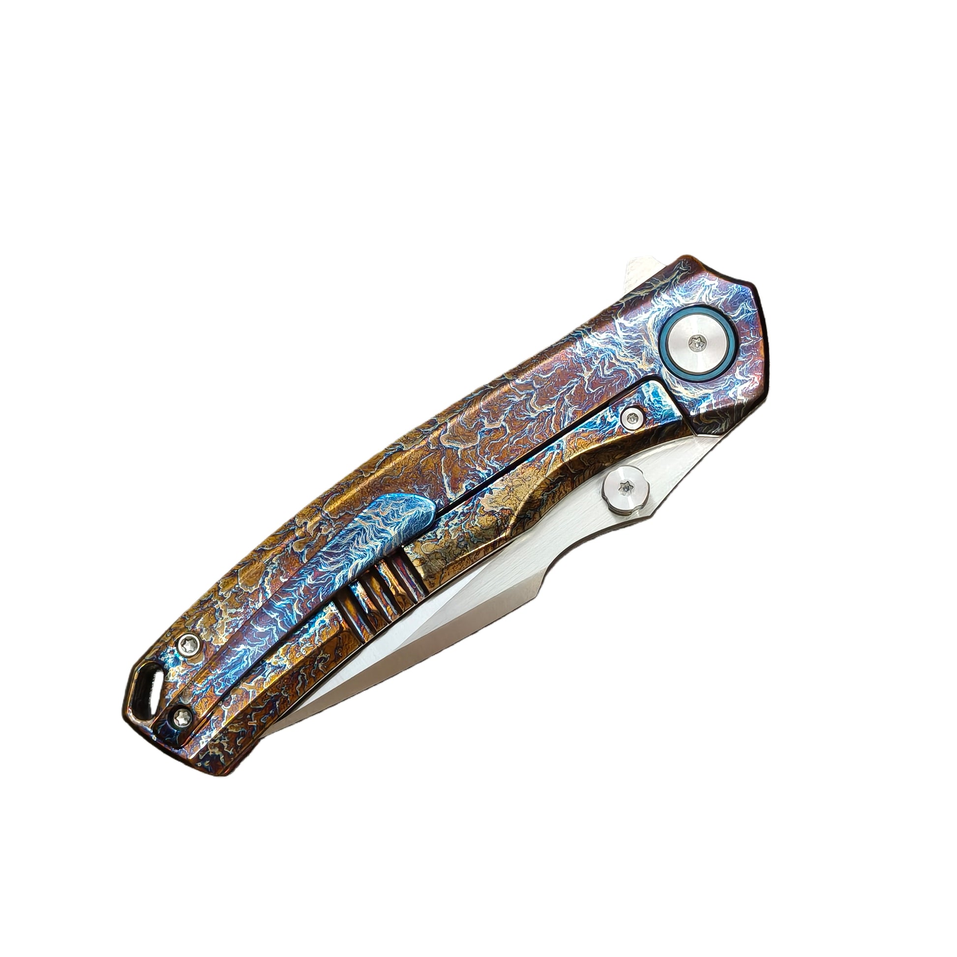 VORIXN AetherFlame titanium folding knife closed clip side full handle design view