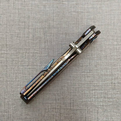 VORIXN "Aetherflame" Flipper & Thumb Stud Knife Titanium Hand-Flamed Handle (3.6" VG10 Blade) KB051