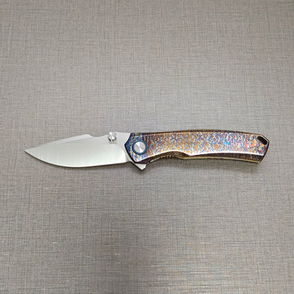VORIXN "Aetherflame" Flipper & Thumb Stud Knife Titanium Hand-Flamed Handle (3.6" VG10 Blade) KB051