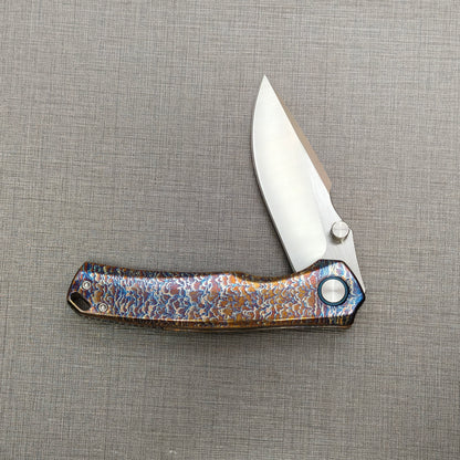 VORIXN "Aetherflame" Flipper & Thumb Stud Knife Titanium Hand-Flamed Handle (3.6" VG10 Blade) KB051
