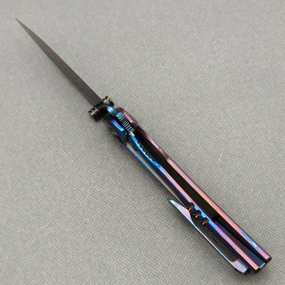 Vorixn "Celestial Current" Flipper & Thumb Stud Knife Hand-Flamed Zirconium Handle (3.8" Damascus Blade) KB099