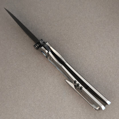 VORIXN Pearlcrest KB158 Folding Knife – open edge-side view showing frame lock engagement and inner handle construction.