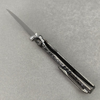 VORIXN "Blackscale" Flipper & Daumenpin-Messer, handgeschnitzter & DLC-beschichteter Titan-Griff (9,1 cm Damastklinge) KB088