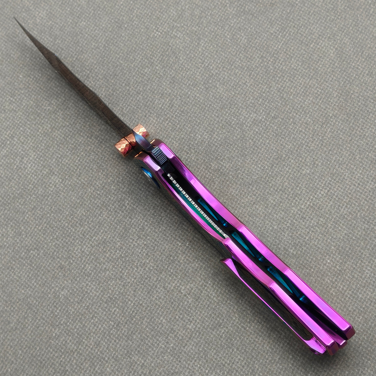VORIXN "Fableweave" (3.8" Damascus Blade)  Titanium Handle Flipper & Thumb Stud Folding Knife - KB150