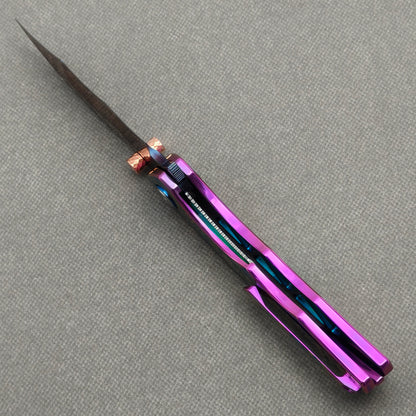 VORIXN "Fableweave" (3.8" Damascus Blade)  Titanium Handle Flipper & Thumb Stud Folding Knife - KB150