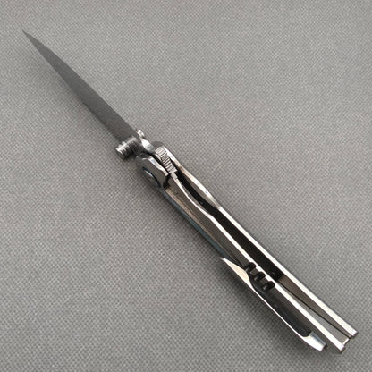 VORIXN "Ocean Mirage" Flipper & Thumb Stud Knife White Mother-of-pearl Inlaid Titanium Handle (3.8" Damascus Blade) KB084