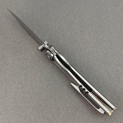 VORIXN "Ocean Mirage" Flipper & Thumb Stud Knife Deep-sea Abalone Shell Inlay Titanium Handle (3.7" Damascus Blade) KB108