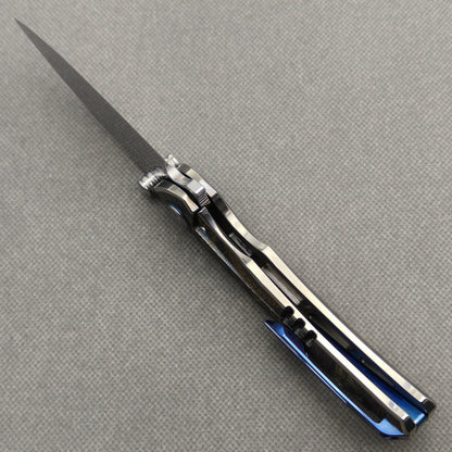 VORIXN "Dominion" (3.5" Damascus Blade) Engraved Titanium Handle Flipper & Thumb Stud Folding Knife - KB115
