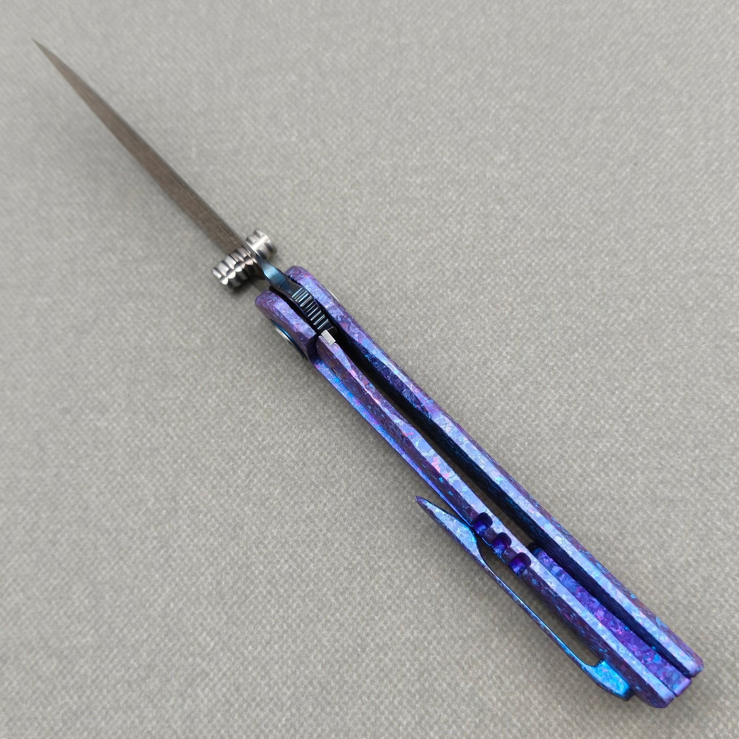 VORIXN "Rimeforge" (3.8" Damascus Blade)  Crystallized Titanium Handle Flipper & Thumb Stud Folding Knife - KB125