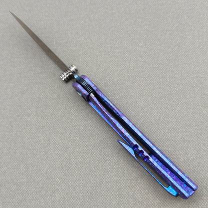 VORIXN "Rimeforge" (3.8" Damascus Blade)  Crystallized Titanium Handle Flipper & Thumb Stud Folding Knife - KB125
