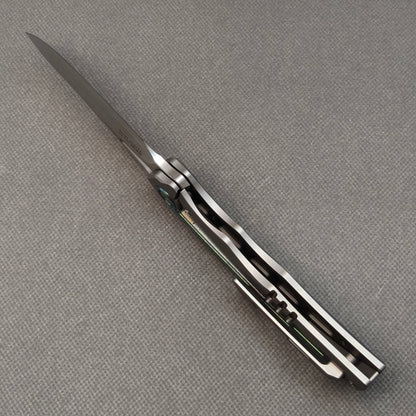 Couteau pliant RIHE Design, manche titane + titane cristallisé (lame Bohler M398 de 3,7") KB076