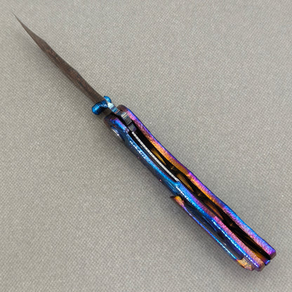 VORIXN "Skyvein" (3.8" Damascus Blade)  Titanium Handle Flipper & Thumb Stud Folding Knife - KB148