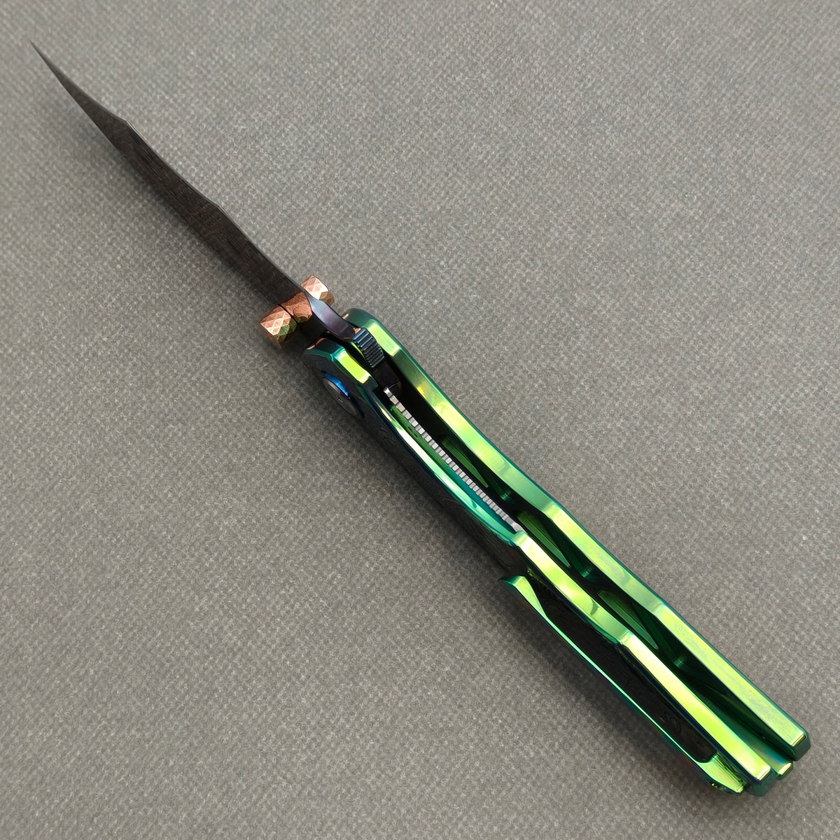 VORIXN "Lorebound" (3.8" Damascus Blade)  Titanium Handle Flipper & Thumb Stud Folding Knife - KB147