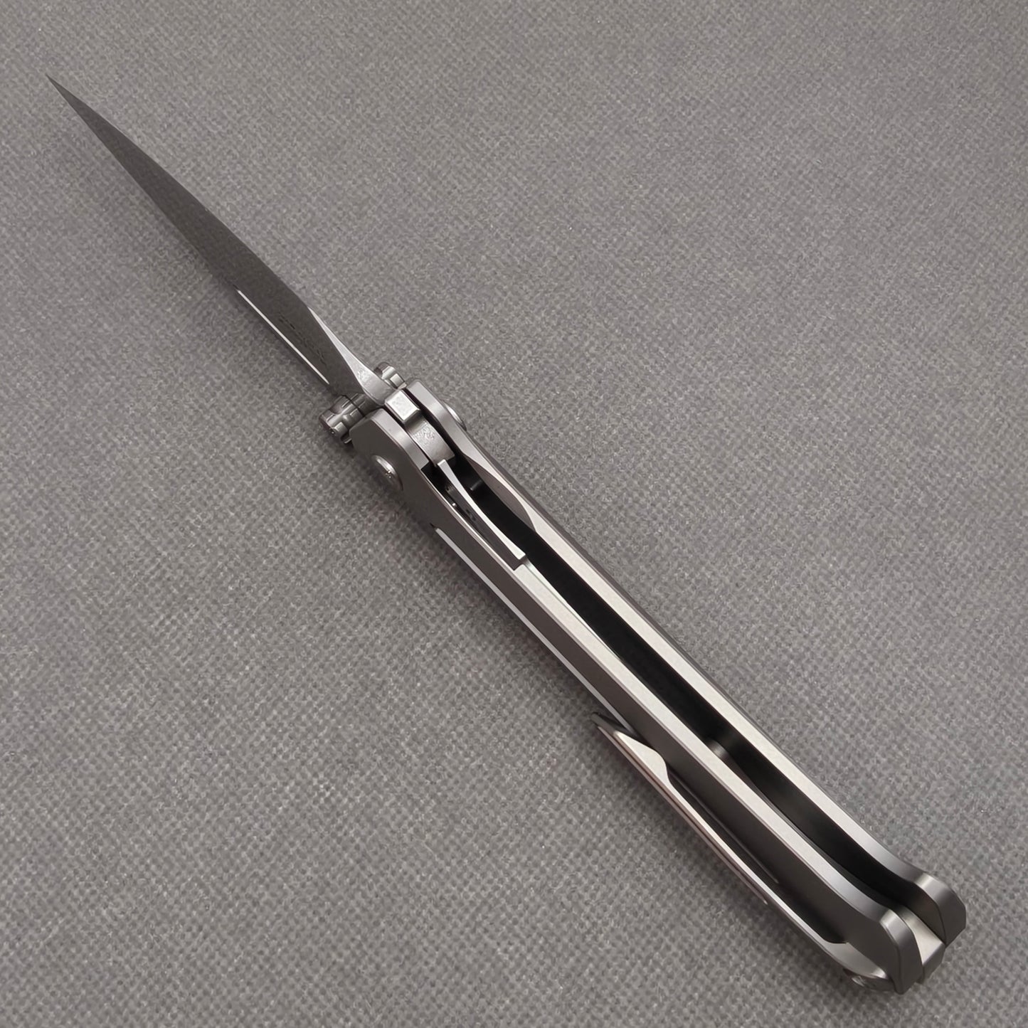 Wong Design Flipper Knife Stonewashed Titanium Handle (3.9" M390 Blade) KB086