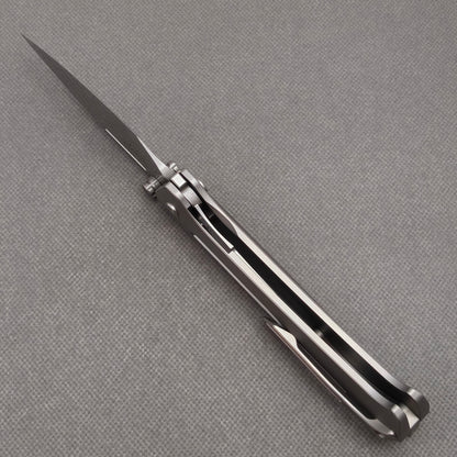 Wong Design Flipper Knife Stonewashed Titanium Handle (3.9" M390 Blade) KB086