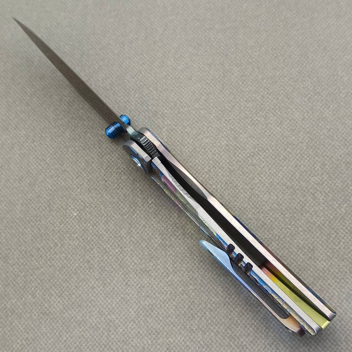 VORIXN "Echoshroud" (3.8" Damascus Blade)  Titanium Handle Flipper & Thumb Stud Folding Knife - KB156