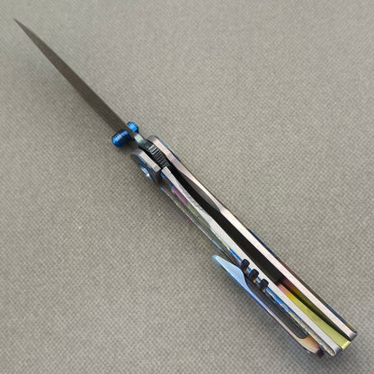 VORIXN "Echoshroud" (3.8" Damascus Blade)  Titanium Handle Flipper & Thumb Stud Folding Knife - KB156