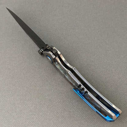 VORIXN "Valor" (3.5" Damascus DLC-Coated Blade) Engraved Titanium Handle Flipper & Thumb Stud Folding Knife - KB117