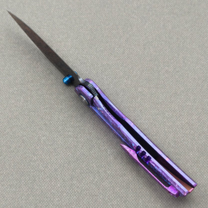 VORIXN "Rimewave" (3.8" Damascus Blade)  Crystallized Titanium Handle Flipper & Thumb Stud Folding Knife - KB141