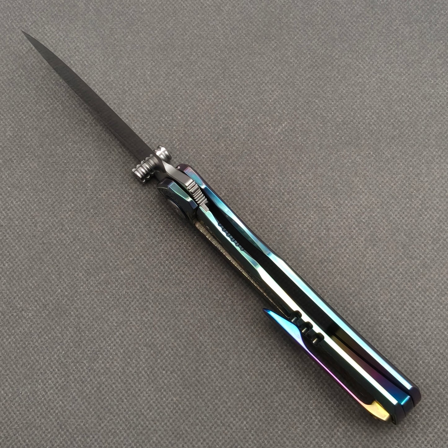 Vorixn "Halo" Flipper & Thumb Stud Knife Titanium-Engraved Anodized Coloring Handle (3.7"10Cr15CoMo Blade) KB078