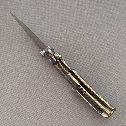 Vorixn "TitanFlame" Flipper- und Daumenpin-Messer mit flammendem Titangriff (3,6" Damaststahlklinge) KB029 