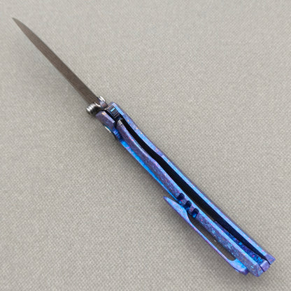 VORIXN "Rimeflare" (3.7" Damascus Blade) Crystallized Titanium Handle Flipper & Thumb Stud Folding Knife - KB132