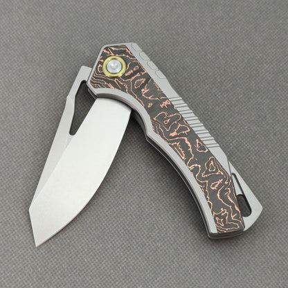Vorixn Flipper & Thumb Hole Knife Titanium Copper Foil Carbon Fiber Handle (3.5" M390 Blade) KB080
