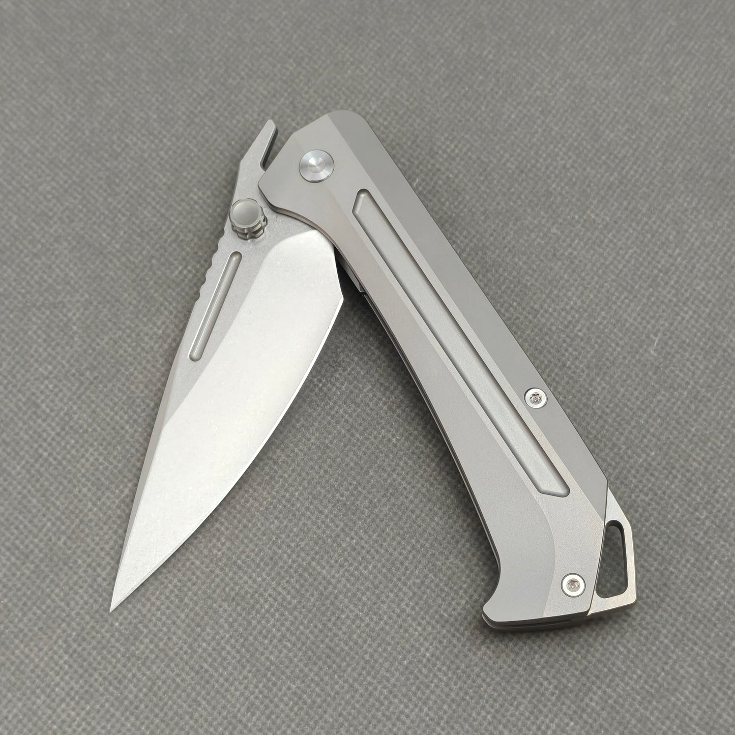 Wong Design Flipper Knife Stonewashed Titanium Handle (3.9" M390 Blade) KB086