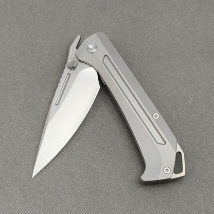 Wong Design Flipper Knife Stonewashed Titanium Handle (3.9" M390 Blade) KB086
