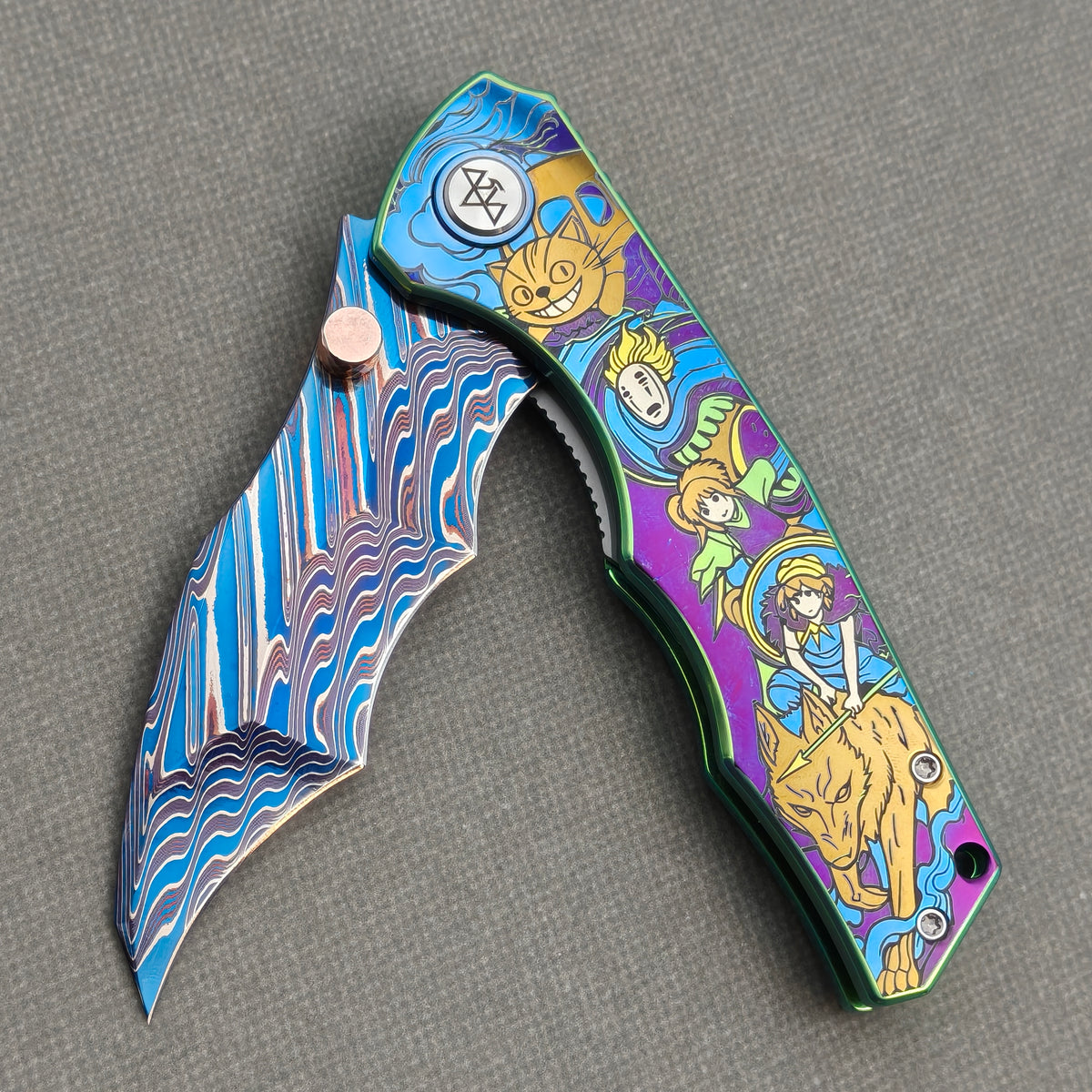 VORIXN "Lorebound" (3.8" Damascus Blade)  Titanium Handle Flipper & Thumb Stud Folding Knife - KB147