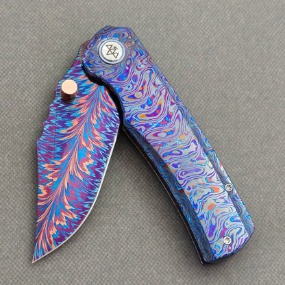 VORIXN "Riftflare" (3.7" Damascus Blade) ZircuTi Handle Flipper & Thumb Stud Folding Knife - KB142