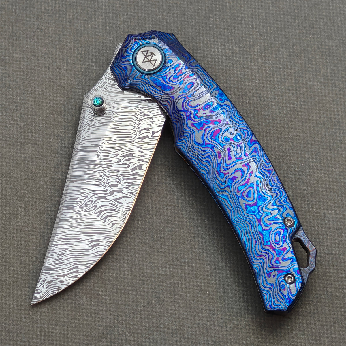 VORIXN "Seadragon" (3.7" Damascus Blade) ZircuTi Handle Flipper & Thumb Stud Folding Knife - KB138