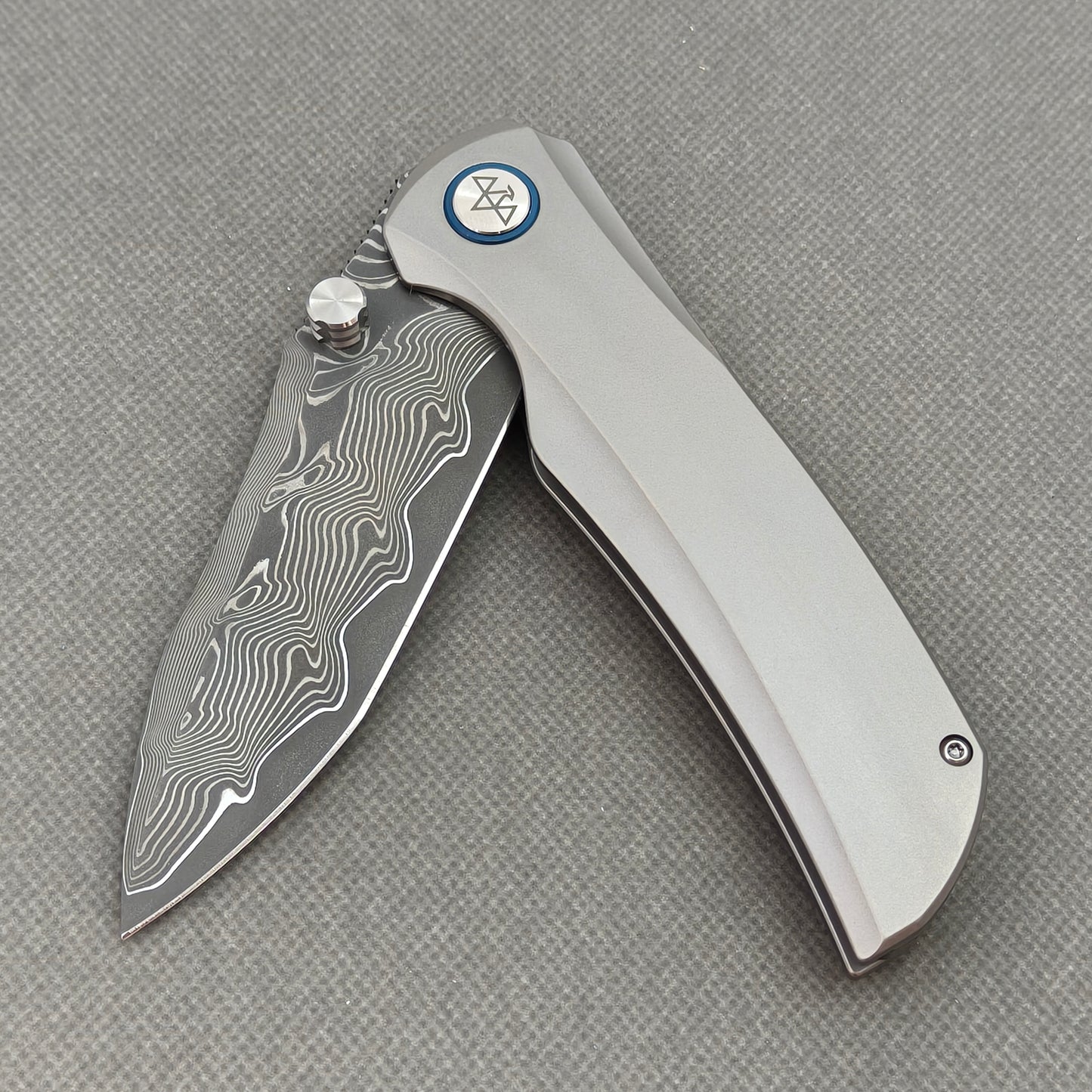 Vorixn "Topo" Flipper & Thumb Stud Knife Titanium Handle (3.7" Damascus Blade) KB102
