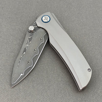 Vorixn "Topo" Flipper & Thumb Stud Knife Titanium Handle (3.7" Damascus Blade) KB102