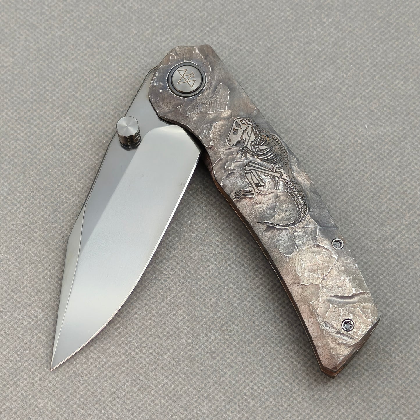 VORIXN "Rex" (3.8" M390 Blade) Hand-Engraved Titanium Handle Flipper & Thumb Stud Folding Knife - KB119