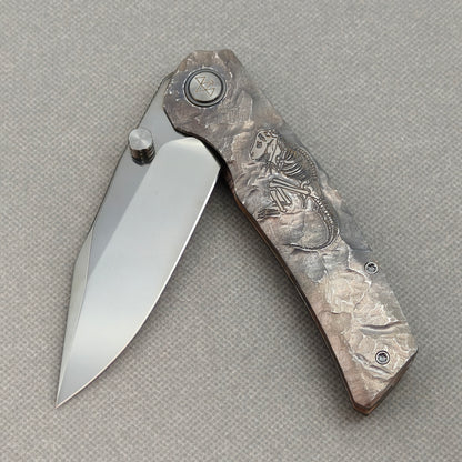 VORIXN "Rex" (3.8" M390 Blade) Hand-Engraved Titanium Handle Flipper & Thumb Stud Folding Knife - KB119