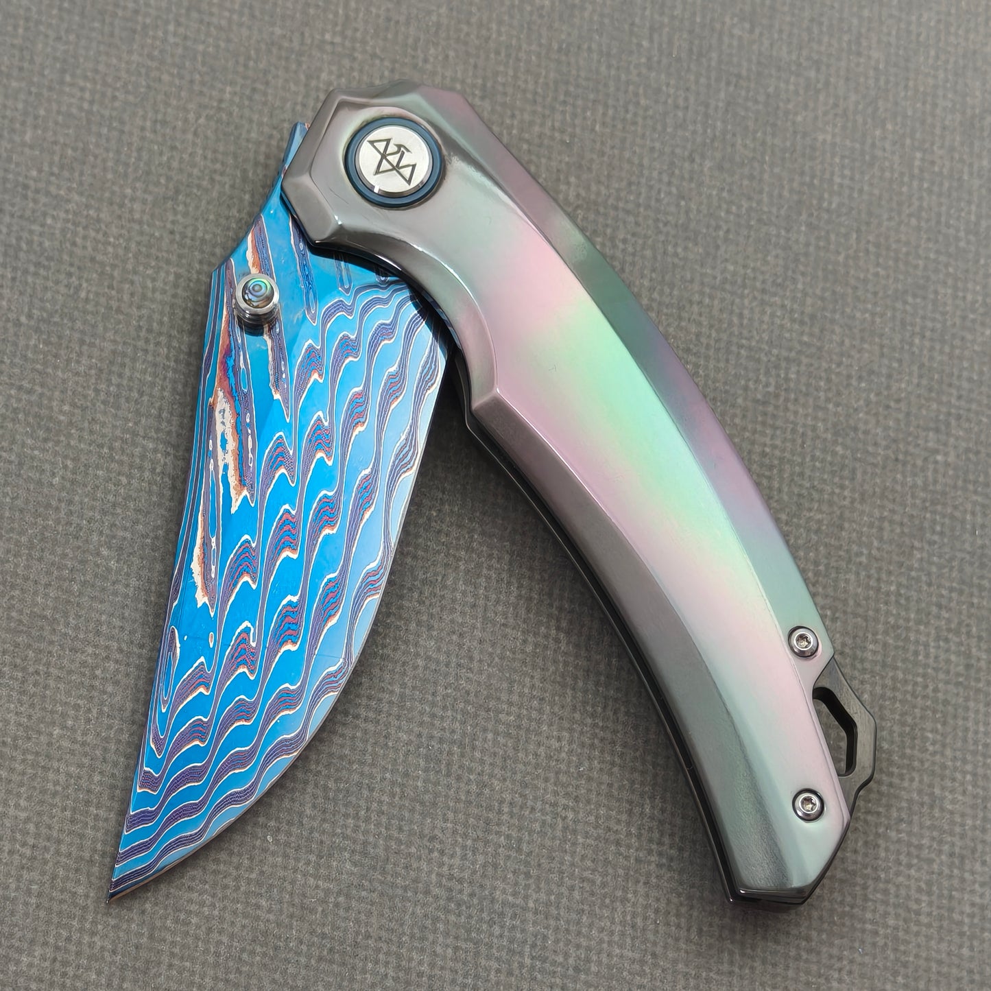 VORIXN "Spectraveil" (3.7" Damascus Blade)  Zirconium Handle Flipper & Thumb Stud Folding Knife - KB133
