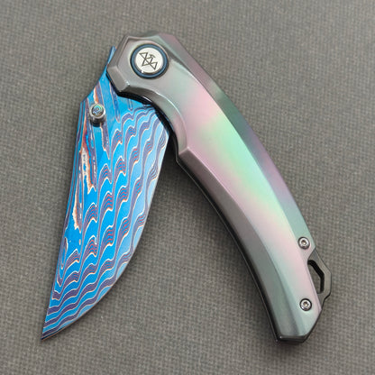 VORIXN "Spectraveil" (3.7" Damascus Blade)  Zirconium Handle Flipper & Thumb Stud Folding Knife - KB133