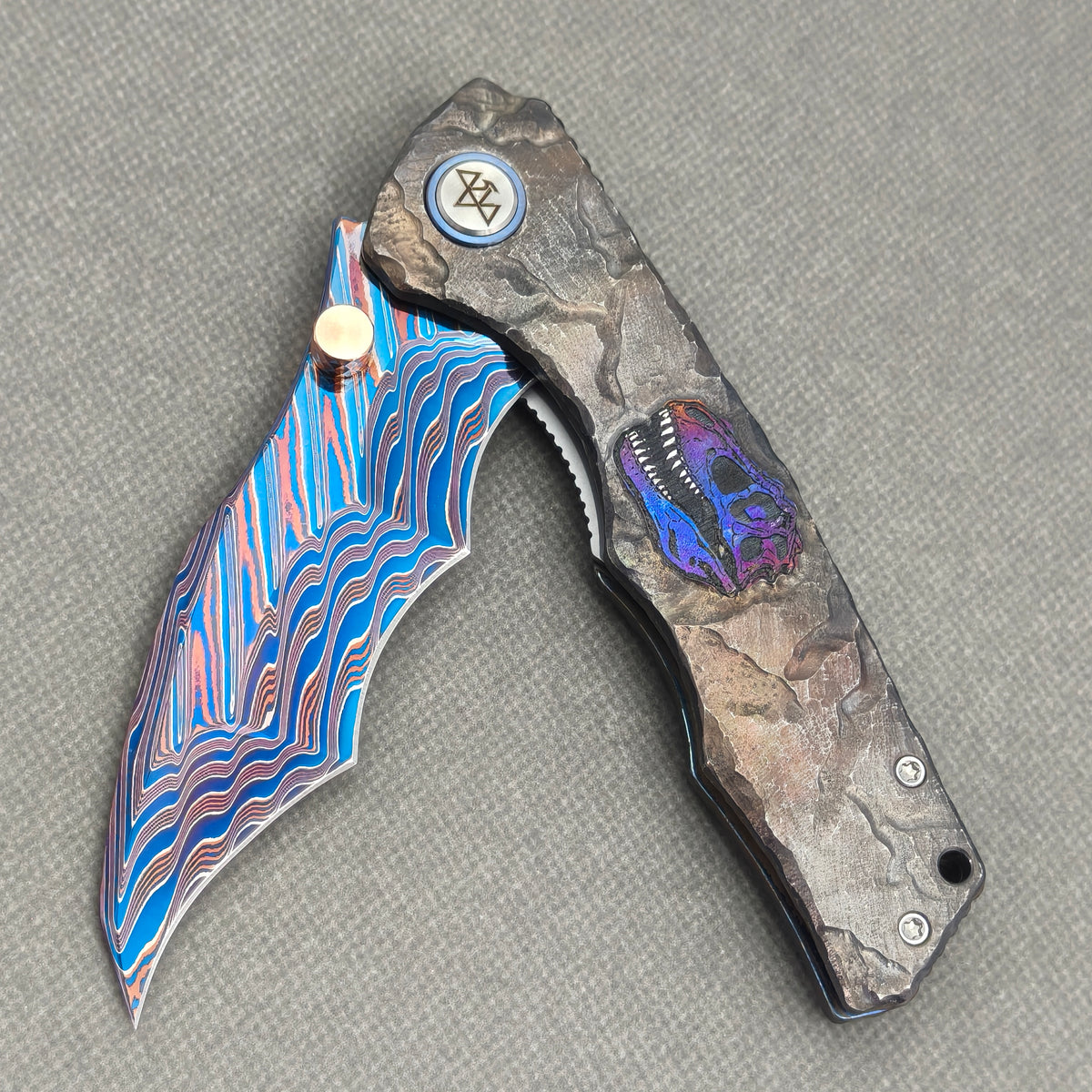 VORIXN "Rexnova" (3.8" Damascus Blade)  Titanium Handle Flipper & Thumb Stud Folding Knife - KB152