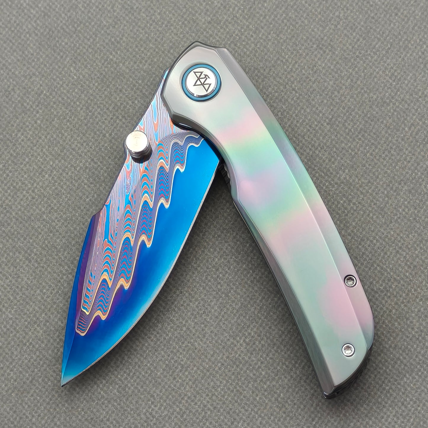 VORIXN "Temperwave" (3.7" Damascus Blade)  Zirconium Handle Flipper & Thumb Stud Folding Knife - KB126