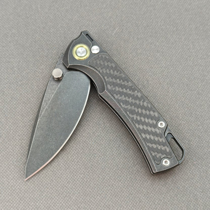 RIHE Design Klappmesser Titan+Carbon Fiber Griff (9,4 cm Bohler M390 Klinge) KB077