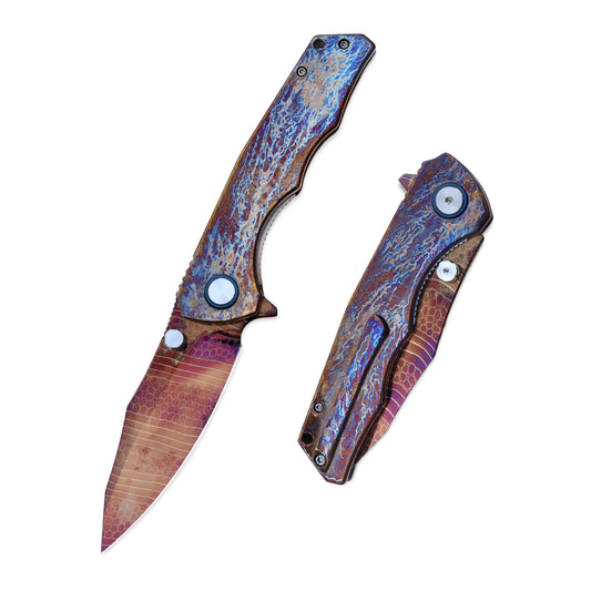 VORIXN ZircFlame KB020 folding knife open and closed (non-clip open / clip closed)
