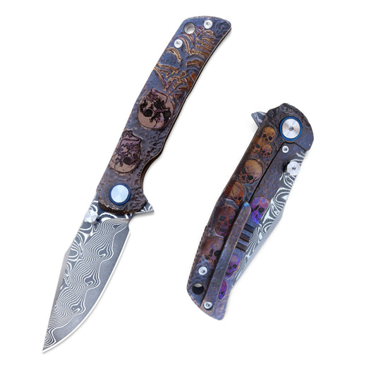 VORIXN KB026 folding knife open and closed view, non-pocket clip side